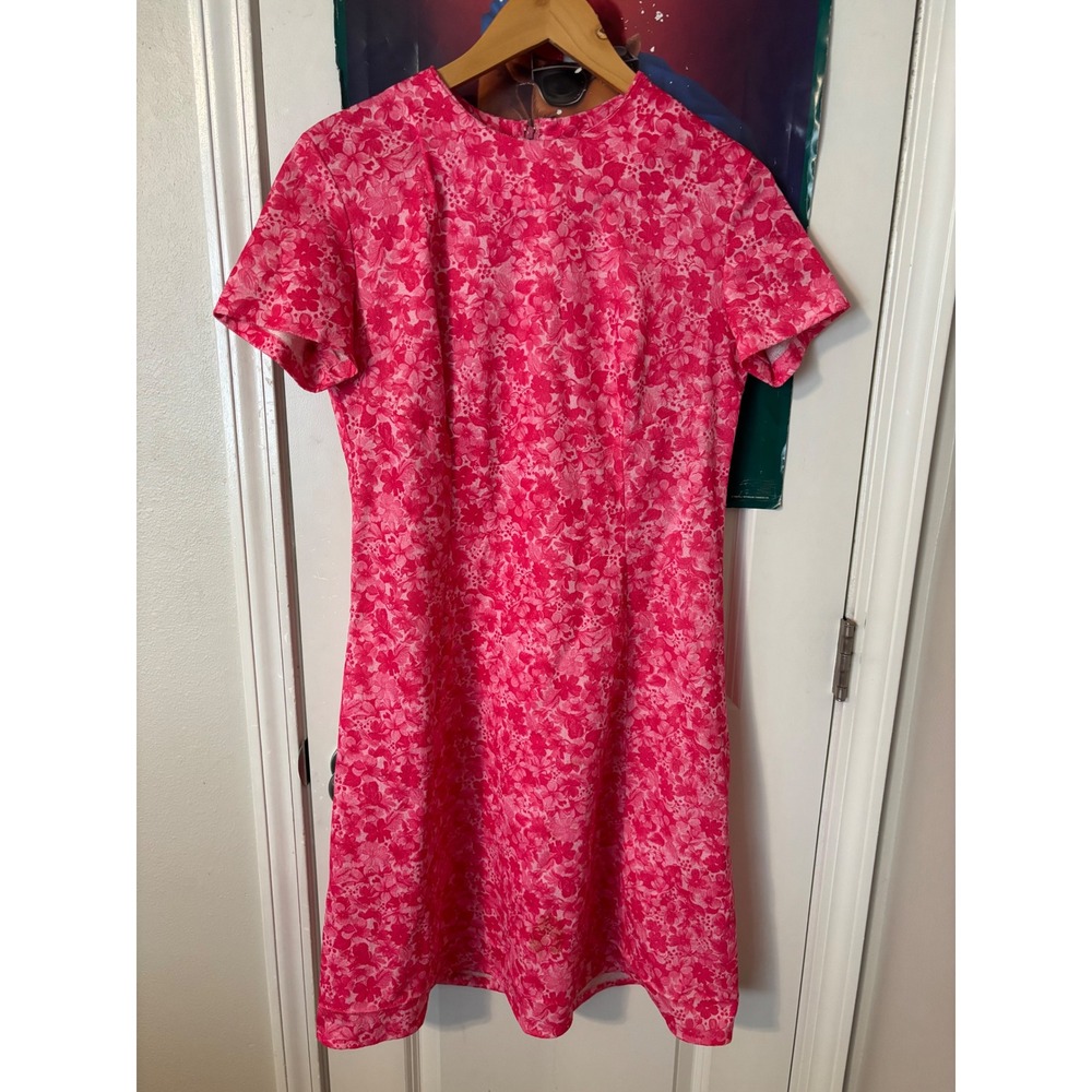Vintage 60s Pink Floral Short Sleeve Shift Dress k handmade Mod Garden Party